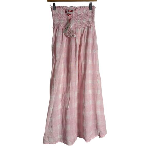Solid & Striped Willow Linen Gauze Gingham Pink Cloud Midi Dress Skirt S - Picture 6 of 10